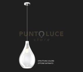 Sospensione ottone sat. 1 luce vetro medio trasparente 1193os-sm-tr