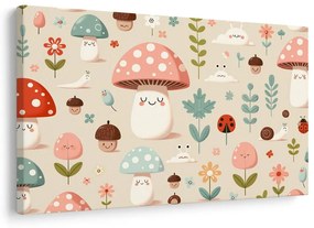 Quadro su tela – Foresta allegra con funghi e animali