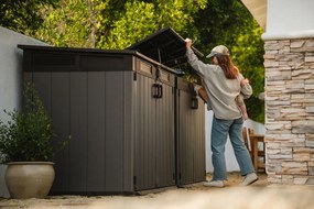 Armadio Porta Attrezzi o Bidoni Differenziata 2 Ante e Coperchio Keter Cortina Mega 190,5x109,3x132,5 cm in Evotech+ Grigio...