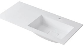 Lavabo integrale rettangolare vasca a destra L 100.5 x H 15 x P 46 cm in resina bianco lucido