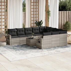 Set divani da giardino 11 pz con cuscini in polyrattan grigio