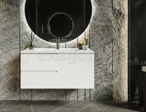 Mobile bagno Bianco opaco 90x46 Sorrento due cassetti con maniglia sinistra e lavabo in ceramica