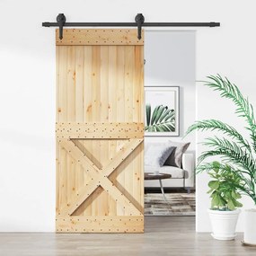 Porta Scorrevole Con Set Hardware 90x210 Cm Legno Massello Pino /