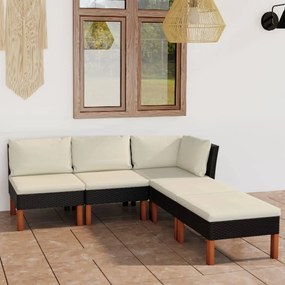 Set divani da giardino 5 pz con cuscini in polyrattan nero