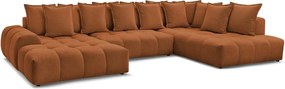 Divano angolare color terracotta allungabile e con contenitore (penisola a destra/a U) con rivestimento in ciniglia Everest – Bobochic Paris