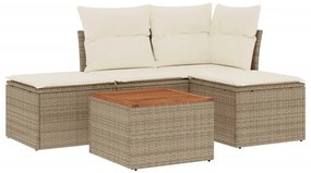 Set divano da giardino 5 pz con cuscini beige in polyrattan