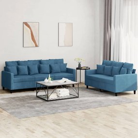 Set Di Divani 2 Pz Con Cuscini Blu İn Velluto /