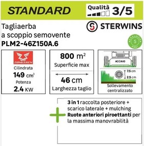 Tagliaerba a benzina a spinta STERWINS PLM2-46Z150A.6 da 149 cm³ L 46 cm