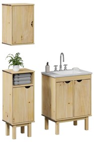 Set Mobili Da Bagno 3 Pz Otta İn Legno Massello Di Pino /