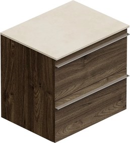 Mobile Linea L60 H55 P45 in laminato rovere cotto 2 cassetti a chiusura ammortizzata e con top gres bianco creta