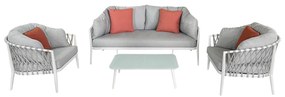 BACHATA - salotto con struttura in alluminio verniciato taupe o bianca, rivestimento in corda in pvc