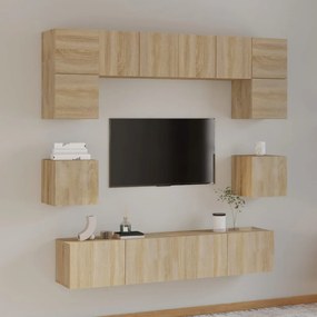 Set mobili porta tv 8pz rovere sonoma in legno multistrato