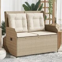 Panca Reclinabile da Giardino con Cuscini Beige in Polyrattan 368959