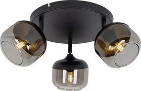 Faretto di design nero con vetro oro e fumé 3 luci rotondo - Kyan
