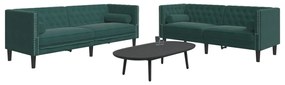 Set Divani Chesterfield 2pz Con Cuscini Verde Scuro Velluto /