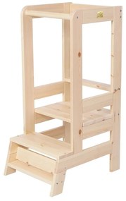 Torre di apprendimento di colore naturale in pino massiccio Montessori – Meowbaby