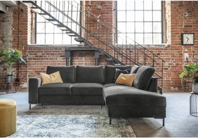 Divano letto angolare in velluto grigio scuro (angolo destro) Lofty Lilly - Miuform