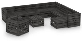 Set Salotto da Giardino 12pz in Legno di Pino Impregnato Grigio