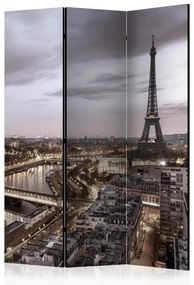 Paravento design Notte a Parigi (3 parti) - panorama con la Torre Eiffel