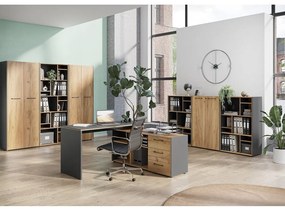 Libreria color antracite/di colore naturale con effetto rovere 75x120x40 cm Podium – Germania