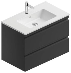 Mobile sottolavabo e lavabo Pull per vasca centrale grigio grafite opaco in mdf L 80 x H 56 x P 46 cm 2 cassetti