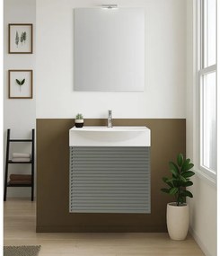 Mobile bagno sospeso con lavabo e specchio e illuminazione L 50 x H 58 x P 40 cm laccato opaco grigio carbone, 1 anta per vasca centrale Mini50s
