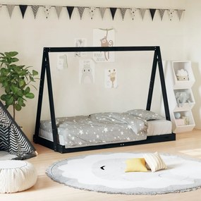 Giroletto Per Bambini Nero 80x160 Cm İn Legno Massello Di Pino /
