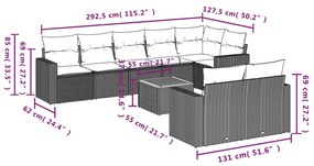 Set Divani da Giardino 9 pz con Cuscini Nero in Polyrattan