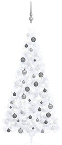 Albero Di Natale A Metà Preilluminato Con Palline Bianco 180 Cm /