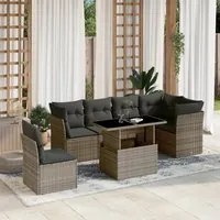 Set Divani da Giardino 7 pz con Cuscini Grigio in Polyrattan 3266620