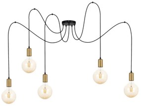 Lampadario a sospensione con filo MIROS 5xE27/60W/230V ragno nero/oro