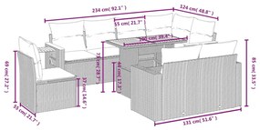 Set divani da giardino 9 pz con cuscini nero in polyrattan