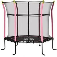 Trampolino Tappeto Elastico per Bambini 161x163 cm con Rete di Sicurezza e Corde Elastiche Rosa