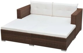 Set Divani da Giardino 3 pz con Cuscini in Polyrattan Marrone