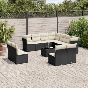 Set Divani da Giardino 12 pz con Cuscini Nero in Polyrattan