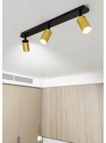 Plafoniera Spot Faretti Regolabili 3 Luci Guanyin A Cilindro In Acciaio Nero E Oro