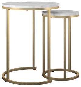 Set di tavolini da salotto rotondi bianchi/dorati con effetto marmo 2 pz ø 45 cm Amelia – CosmoLiving by Cosmopolitan