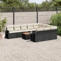 Set Divani da Giardino 11 pz con Cuscini in Polyrattan Nero 3257071