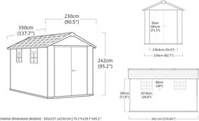 Casetta Da Giardino In Resina 230x350x242H Cm Oakland 7511 Grigio Keter