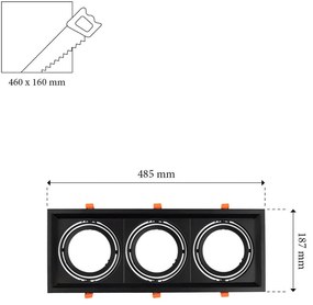 Faro da Incasso Orientabile Nero - 3 lampade AR111 Foro 460x160mm
