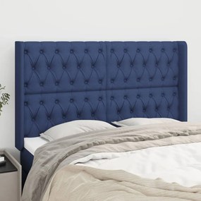Testiera Ad Orecchio Blu 163x16x118/128 Cm İn Tessuto /