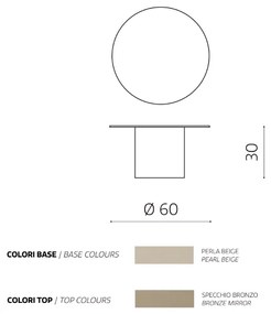 Tavolino tondo WAYLON 60 con base in metallo Beige e piano in vetro Bronzo