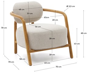 Kave Home - Poltrona Melqui beige di legno massiccio di rovere con finitura naturale