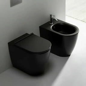 Vaso filomuro traslato nero opaco con sedile soft close di Ceramica Dolomite Mayka