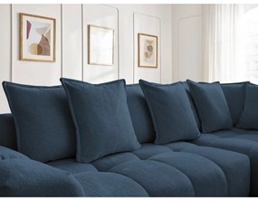 Divano angolare blu scuro allungabile e con contenitore (penisola a destra/a L) con rivestimento in ciniglia Everest – Bobochic Paris