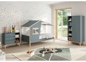 Letto da bambini a forma di casa verde polveroso in pino massiccio con rete inclusa 90x190 cm Luba – Marckeric