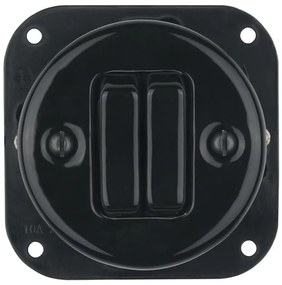 Bohemia-Design - Interruttore doppio in porcellana stile retrò senza cornice n. 5 nero