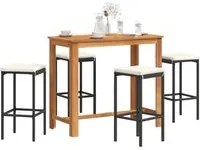 Set Bar da Giardino 5 pz Nero in Legno Acacia e Polyrattan 3295283