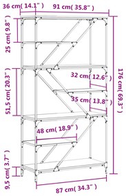 Libreria Rovere Fumo 91x36x176 cm Legno Multistrato e Acciaio