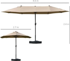 Ombrellone da Giardino Doppio 4,6x2,7m in Acciaio e Poliestere Cachi...